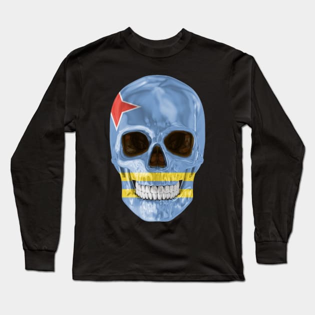 Aruba Flag Skull - Gift for Aruban With Roots From Aruba Long Sleeve T-Shirt by Country Flags